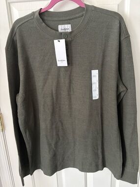 Goodfellow & Co Olive Green Waffle Knit Henley Long Sleeve